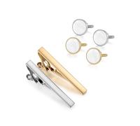 TONZN Juego de Gemelos con Pasador de Corbata, Estilo francés, con Remaches, chapados en Oro, para Hombre (Multicolor)