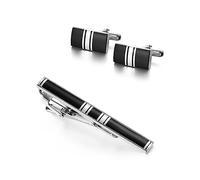 TONZN Juego de Gemelos y Pasador de Corbata para Hombre, de Plata, para Traje clásico (D como se Muestra)