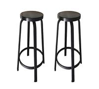 TONZN Juego de taburetes de Bar de Metal Industrial Moderno con Asiento de Madera Maciza, taburetes de Cocina de Color Negro Mate, Juego de 2 Piezas (Tubo Plano Negro Mate de 31,5 Pulgadas)