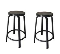 TONZN Juego de taburetes de Bar de Metal Industrial Moderno con Asiento de Madera Maciza, taburetes de Cocina de Color Negro Mate, Juego de 2 Piezas (Tubo Plano Negro Mate de 20 Pulgadas)