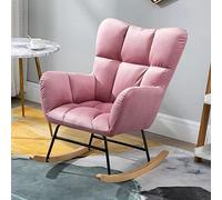 TONZN Mecedora para guardería, Mecedora de Tela con Patas de Madera para Sala de Estar, cómoda Mecedora de Respaldo Alto para Ocio, sillón tapizado, sofá Individual