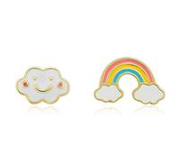 TONZN Pendientes Plata de Ley 925 Brillante Lindo Smiley Arco Iris Pendientes Damas Moda Asimétrico Elegante Fiesta Joyas Pendientes (Color de la Gema: Plata) (Oro Rosa K) (Oro K)