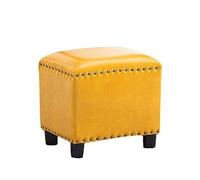 TONZN Reposapiés otomano de Cuero Cuadrado, Taburete de reposapiés tapizado Vintage con Remaches, Asiento de Taburete de Cambio de Zapatos de Madera Maciza (Amarillo Grande)