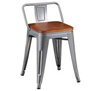 TONZN Silla de Bar Retro para el hogar, Restaurante, cafetería, Silla de Comedor, Estructura de Silla de Hierro/Asiento de Madera Maciza/Almohadilla Antideslizante para los pies, Gris Plateado