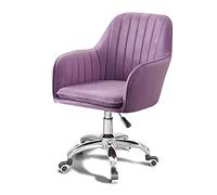 TONZN Silla de Escritorio de Terciopelo Morado para Oficina en casa, Silla giratoria de Trabajo con Brazo y Asiento tapizado, Silla con Ruedas de Altura Ajustable, Base Plateada, Gris (Morado)