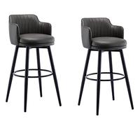 TONZN Taburete de Bar Giratorio de Cuero de 2 Piezas en Color Gris y Naranja con Altura de Barra y Patas de Acero con reposapiés (Gris, 75 cm)