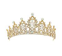Tonzn - Tiara de boda de oro con flor de diamantes de imitación y diamantes