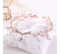 TONZN - Tiara de diamantes, corona de cristal de oro rosa, accesorios para el cabello de novia, tiara con forma de hoja caída de diamantes de imitación, adorno delantero de tiara, accesorios para el