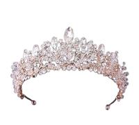 TONZN - Tiara de novia con forma de corazón con perlas de cristal y oro rosa, gran diadema de concurso de belleza con diamantes de imitación, accesorios para el cabello de boda
