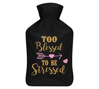 Too Blessed To Be Stressed Botella de agua de goma con cubierta de felpa suave, bolsa de agua caliente para invierno, manos y pies, protección contra el frío, 1000 ml