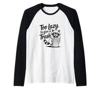 Too Lazy to Give a Trash Funny Panda Raccoon Meme Camiseta Manga Raglan