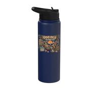 Too Old to Care Club Skull Patriotic Funny Retired Old Man Stainless Steel Insulated Water Bottle
