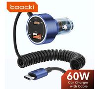 Toocki 60W cargador de coche USB carga rápida 4,0 3,0 para iPhone 15 14 Samsung S23 Xiaomi tipo C cargador de teléfono de coche con Cable tipo C