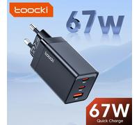 Toocki 67W GaN cargador 3 puertos USB C carga rápida para ordenador portátil enchufe UE/KR pared portátil móvil tipo C cargador rápido para iPhone 15