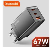Toocki 67W GaN USB C cargador de carga rápida QC4.0 PD 3,0 tipo C cargador para Macook iPhone 14 13 12 Pro Max Samsung S23 Xiaomi EU Black
