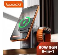 Toocki 80W 6-en-1 Estación de carga GaN para Magsafe 15W PD 65W Cable retráctil de 60W Cargador inalámbrico para Macbook iPhone 17 16