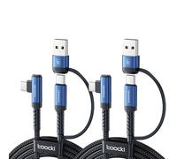 toocki Cable 2 en 1 USB C a USB C y USB A [2-Pack, 2m], Cargador Rápido 60W PD, 3A Cable Nylon Tipo C en Ángulo Recto para iPhone 17/16/15 Serie, Galaxy S25/S24/S23, MacBook, iPad - Azul
