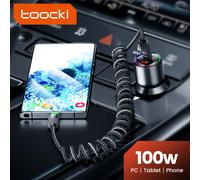 Toocki-Cable retráctil tipo C a tipo C para coche, cargador de teléfono USB de carga rápida para iPhone 15, Xiaomi, Samsung S23, Huawei, 5A100W Black