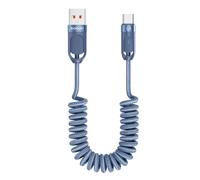 toocki Cable USB A a USB C 1.8M, Espiral con Luz LED, Nailon Trenzado, Azul | Carga Rápida, Cable Retráctil Flexible, para iPhone 15/16/17/Galaxy S25/S24/S23/Xiaomi/Huawei/Android Auto, Ideal Coche