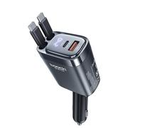 toocki Cargador Coche 105W, Cable USB C Retráctil 75cm, para iPhone/Android | 4 en 1 Carga Rápida, Cable Enrollable 75cm, PD 45W Adaptador Encendedor, Universal para Viaje/Trabajo