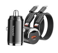 toocki Cargador Coche 45W 2 Pack [PD3.0+QC3.0] con 2 Cables USB C, Cargador Rápido Coche Compatible con iPhone 16/15/14 Pro MAX Samsung Galaxy S23/S22/S21 iPad Tablet