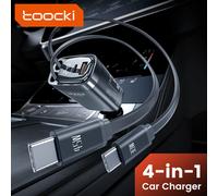 Toocki-cargador de coche con pantalla Digital, 105W, 4 en 1, Cable Dual tipo C de carga rápida con Cable retráctil para iPhone 16, 15, 14, Samsung