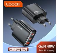 Toocki-cargador de teléfono GaN, 40W, carga rápida, USB tipo C, para iPhone 15, 14, 13, 12 Pro Max, iPad, Samsung, S24, S23, Xiaomi EU Black