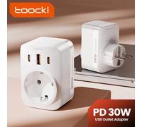 Toocki-cargador de teléfono móvil PD 30W GaN con salidas de CA, tira de alimentación de enchufe de pared USB para iPhone 15 14 Xiaomi Samsung S23 White