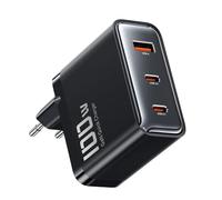 toocki Cargador USB C, 100 W 3-Puertos GAN Cargador Múltiple, Negro | 2USB-C y 1USB-A, Carga Rápido PD 3.0, Adaptador de Alimentación para MacBook Pro, iPhone 17 Pro Max/16/15, Galaxy S24, Tablet
