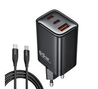 toocki Cargador USB C 65W GaN con Cable, 3 Puertos (2C+1A), Carga Rápida PD Compatible con iPhone 16 Pro Max/Xiaomi/MacBook/Huawei, Negro - Viajes