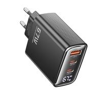 toocki Cargador USB C 67W con Pantalla Digital, 3 Puertos (2X USB-C + 1x USB-A), Tecnología GAN+ Carga Rapida Compacto Compatible con iPhone 17, Galaxy S25, MacBook Air, Viajes