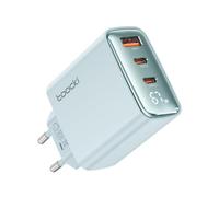 toocki Cargador USB C GAN 67W, 3 Puertos con Pantalla LED, Azul | Cargador Múltiple, Carga Rápida, Compacto y Portátil para viajes y oficina, Compatible con iPhone/MacBook/Huawei/Xiaomi/Oppo