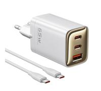 toocki Cargador USBC PD 65W, Enchufe Tipo C GAN con 2 USB-C y 1 USB-A, Protección Múltiple, Portátil con Cable 100W, Compatible con iPhone 14/15/16, Huawei, Xiaomi, MacBook, iPad, Blanco