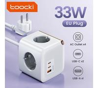 Toocki Cubo de Enchufes GaN de 33W con 4 Tomas de CA, 2 USB-C, 1 USB-A, Cargador Rápido PPS QC3.0, Adaptador de Enchufe con Conexión a Tierra de 4000W KR Purple Plug
