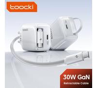 Toocki GaN 30W cargador USB rápido PD carga rápida para iPhone16 15 USB tipo C cargador rápido carga rápida Cable retráctil incorporado