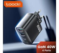 Toocki GaN 40W MAX carga rápida PD carga rápida para iPhone 16 15 14 USB C + USB A cargador rápido carga rápida para iPad Samsung S21 EU Plug Black