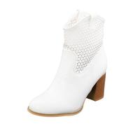 Toocool Botas Cowboy de Verano para Mujer, Zapatos de Verano para Mujer, Botas de Verano Perforadas para Mujer, Tejanas de Tacón Cómodas, Botines Tacón para Mujer G633 [37, Blanco]