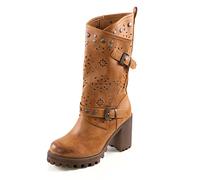 Toocool Botas de mujer tacón cómodo calados biker casual G669, camel, 39 EU