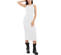 Toocool Vestido Midi de Camiseta de Tirantes Costillas Remero Verano Vestido Ajustado VI-3440, Color blanco., S-M