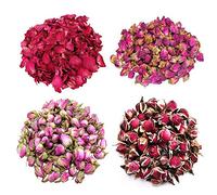 TooGet Fragancia Rosa Flores 4 Bolsas Incluye Pétalos de Rosa Capullos de Rosa Rosa Damascena Rosa de Borde Dorado Flor de té Verde a Granel para Tipo de Manualidades