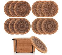 TOOINKCV 12 posavasos de corcho, 4 pulgadas, reutilizable, absorbente, para vasos, tazas, café, bar, cocina, diseño de mandala de madera (color corcho)