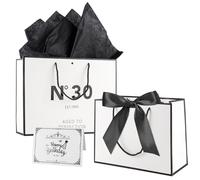 Tookala Bolsa de regalo de papel blanco para 30 cumpleaños, bolsa de regalo con cinta de seda, 32 x 25 x 11 cm, bolsa de regalo con tarjeta y gasa de perlas, bolsa de regalo Happy 30th Birthday Mujer