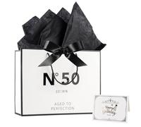 Tookala Bolsa de regalo de papel blanco para 50 cumpleaños, bolsa de regalo con cinta de seda, 32 x 25 x 11 cm, tamaño bolsa de regalo con tarjeta y gasa de perlas, bolsa de regalo Happy 50th Birthday