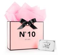 Tookala Bolsa de regalo de papel rosa con cinta de seda, 32 x 25 x 11 cm, bolsa de regalo con tarjeta y gasa de perlas, bolsa de regalo de feliz 10º cumpleaños, bolsa de regalo rosa para niña