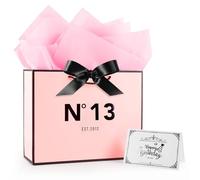 Tookala Bolsa de regalo de papel rosa con cinta de seda, 32 x 25 x 11 cm, bolsa de regalo con tarjeta y gasa de perlas, bolsa de regalo Happy 13th Birthday bolsa de regalo rosa niña