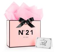 Tookala Bolsa de regalo de papel rosa con cinta de seda, 32 x 25 x 11 cm, bolsa de regalo con tarjeta y gasa de perlas, bolsa de regalo de feliz 21 cumpleaños, bolsa de regalo rosa para mujer