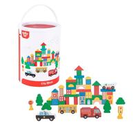 Tooky Toy: Bloques de construcción de madera y coches pequeños en cubo - 50 piezas