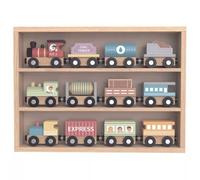 Tooky Toy: Set de trenes magnéticos, madera - 12 piezas