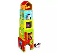 Tooky Toy: Torre apilable de granja con bloques y animalitos de madera