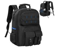 Tool Backpack - Oxford Cloth 29.2x20.3x39.9cm | Electrician Tool Bag | Open Top Tools Organizer | Hard Bottom Tools Storage Bag | Multi Pocket Heavy Duty Work Backpack For Construction Plumbing Repair